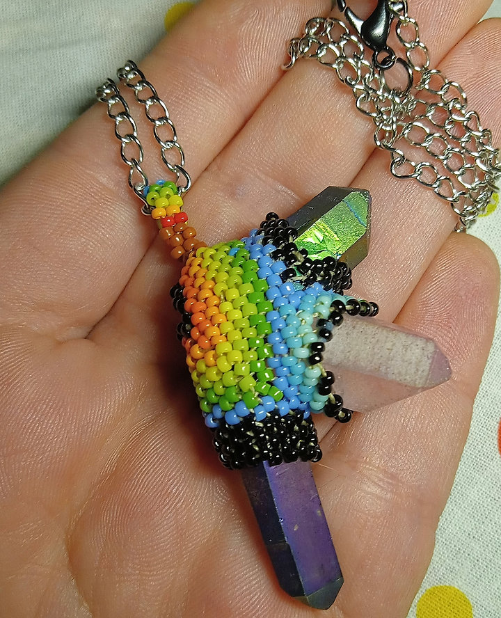 Rainbow quartz blast peyote stitched necklace