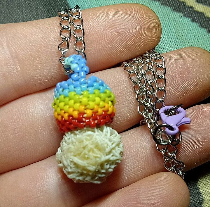 Desert rose selenite peyote stitched pendant