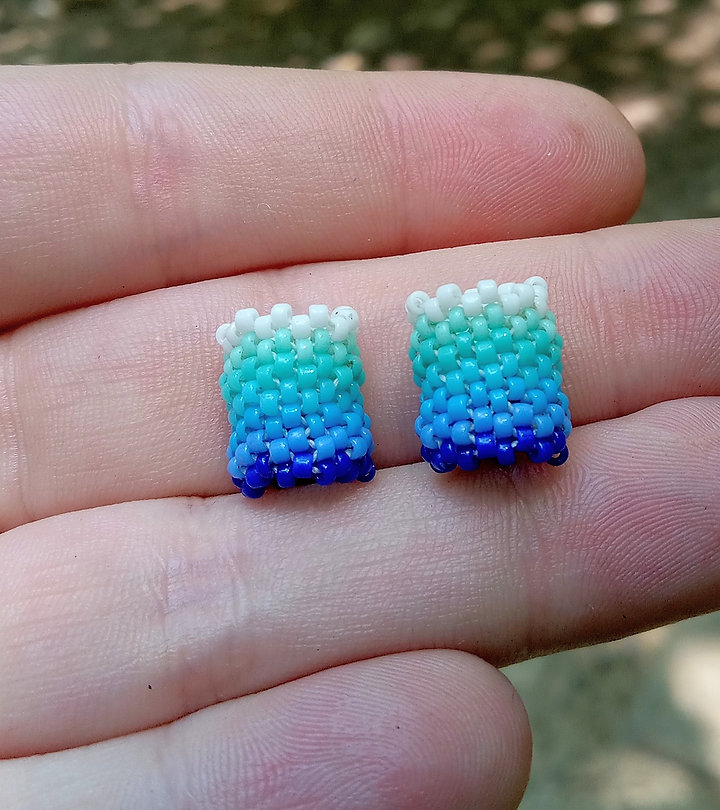 Blue hued peyote stitched hair bead set