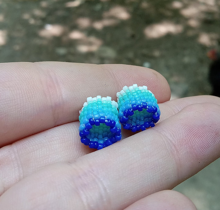 Blue hued peyote stitched hair bead set