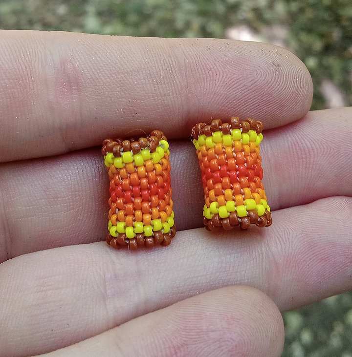 Earthy fire peyote stitched hair bead set