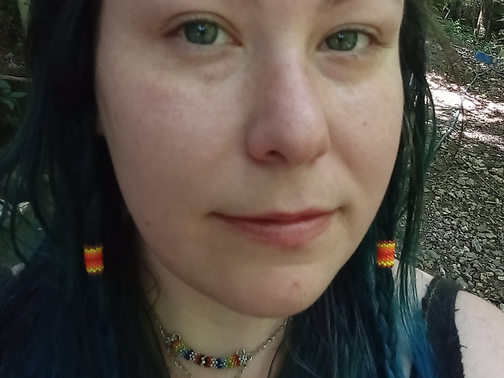 Earthy fire peyote stitched hair bead set