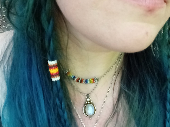 Firey peyote stitched hair bead