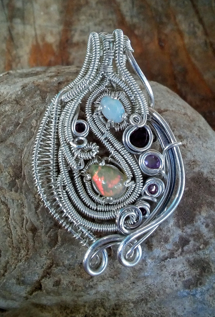 Opal wire wrapped pendant