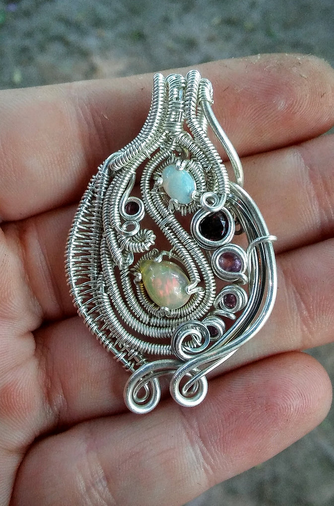 Opal wire wrapped pendant
