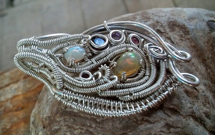 Opal wire wrapped pendant