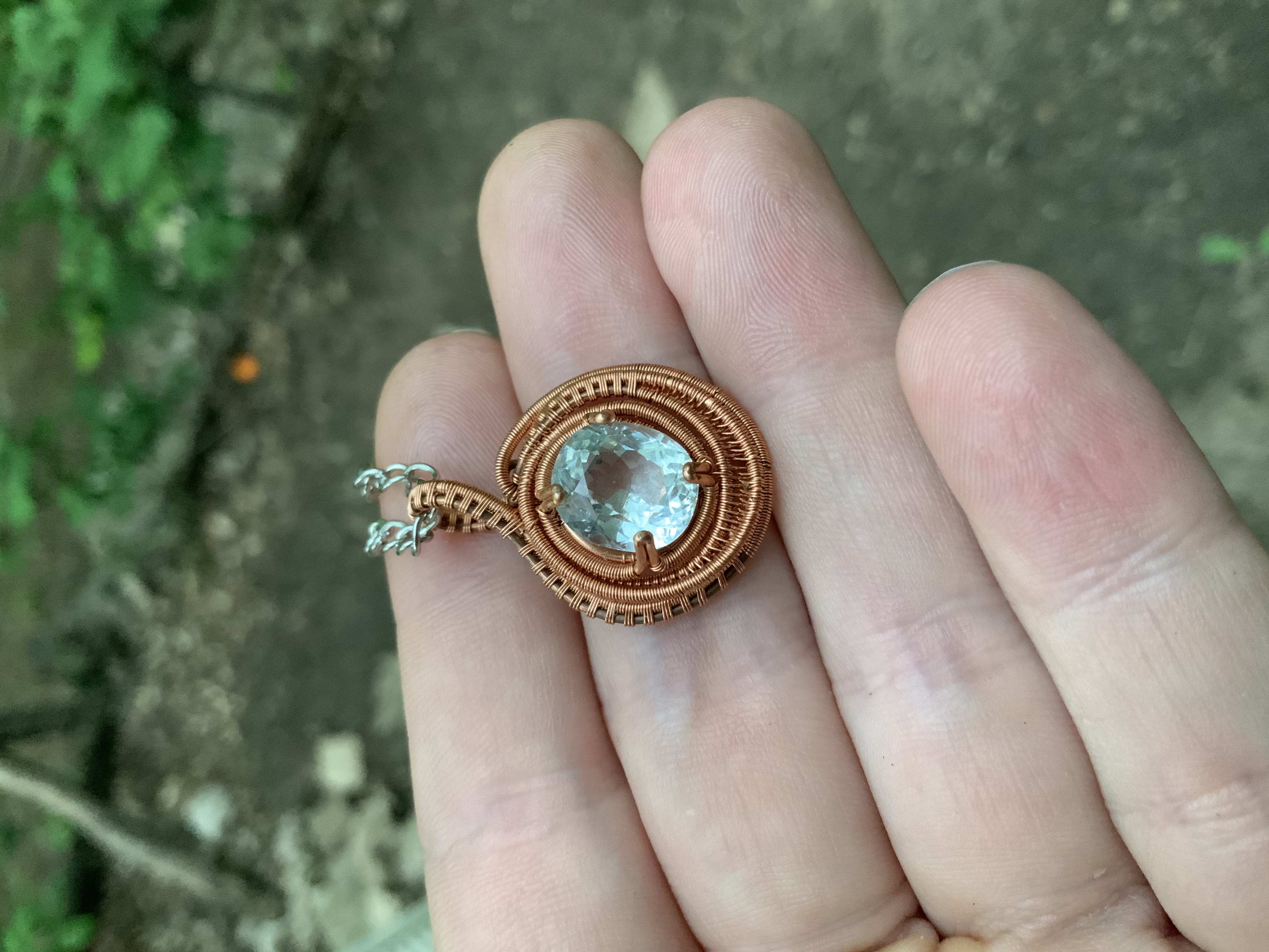 Copper topaz wire wrapped pendant 