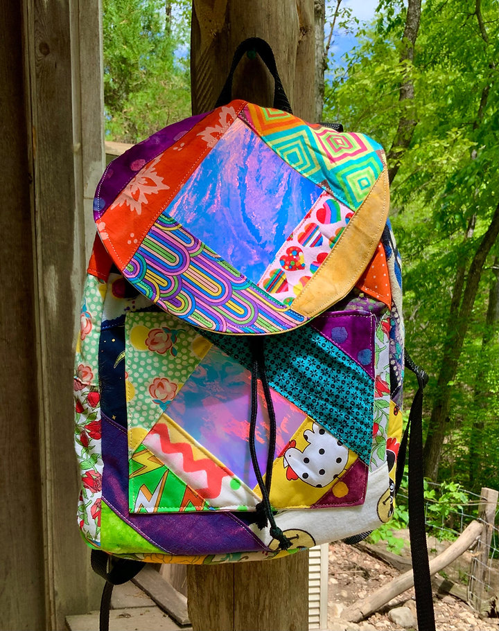 Rainbow iridescent patchwork backpack
