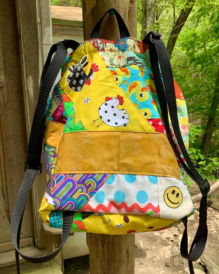 Rainbow iridescent patchwork backpack