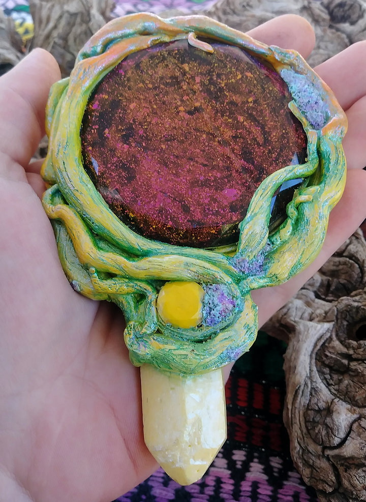 Rainbow Chameleon octopus tree hand mirror