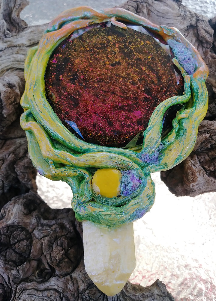 Rainbow Chameleon octopus tree hand mirror
