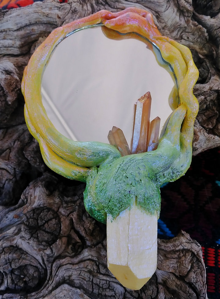 Rainbow Chameleon octopus tree hand mirror