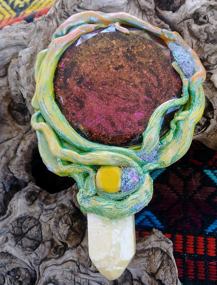Rainbow Chameleon octopus tree hand mirror