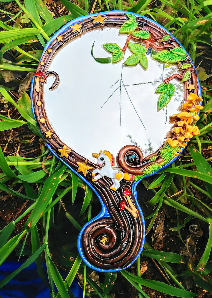 Mushroom unicorn color change hand mirror