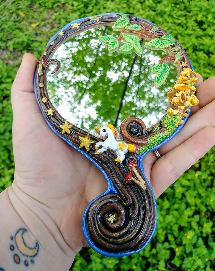 Mushroom unicorn color change hand mirror