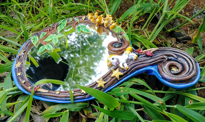 Mushroom unicorn color change hand mirror