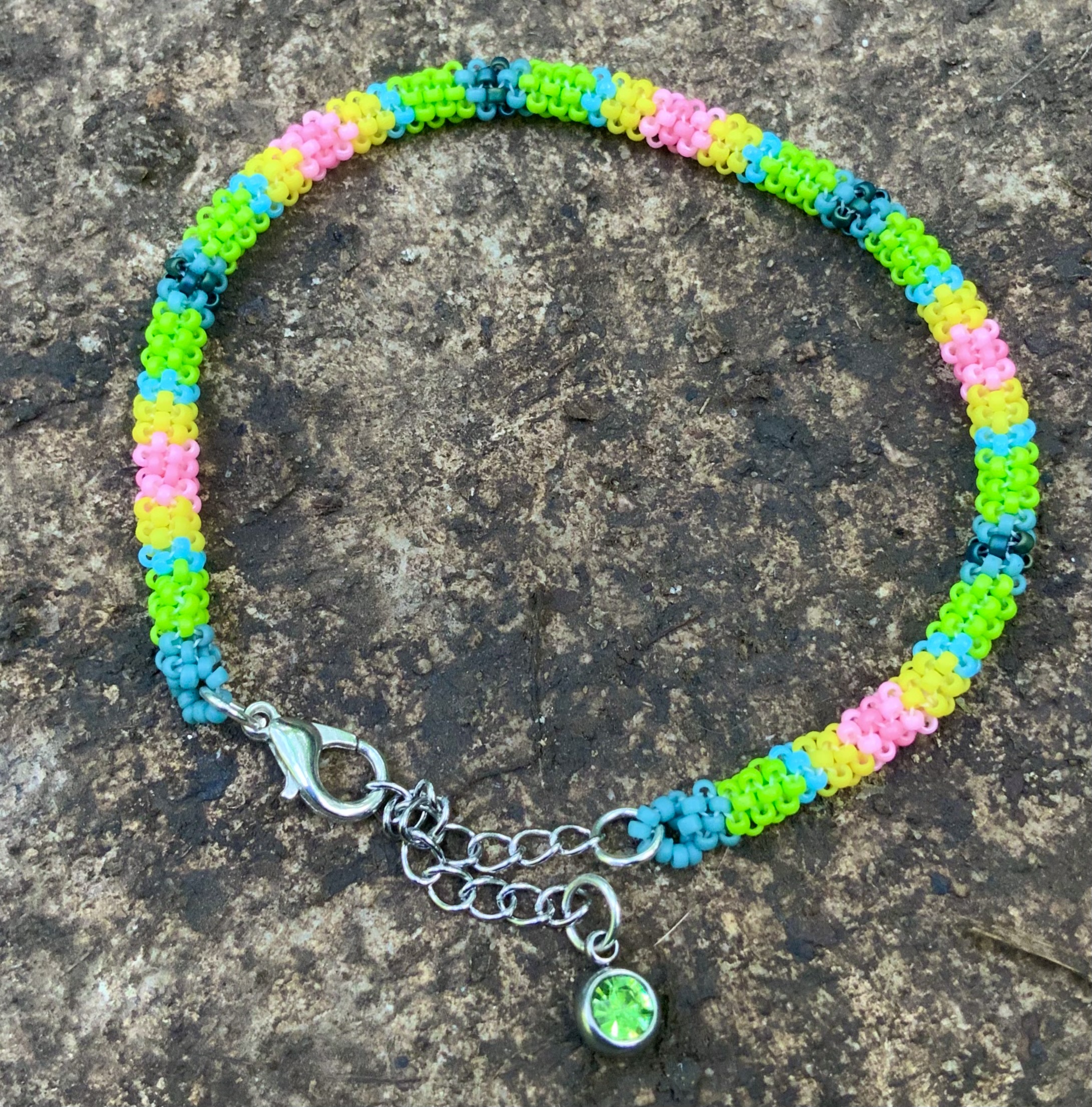 Neon green Easter bits beaded bracelet 