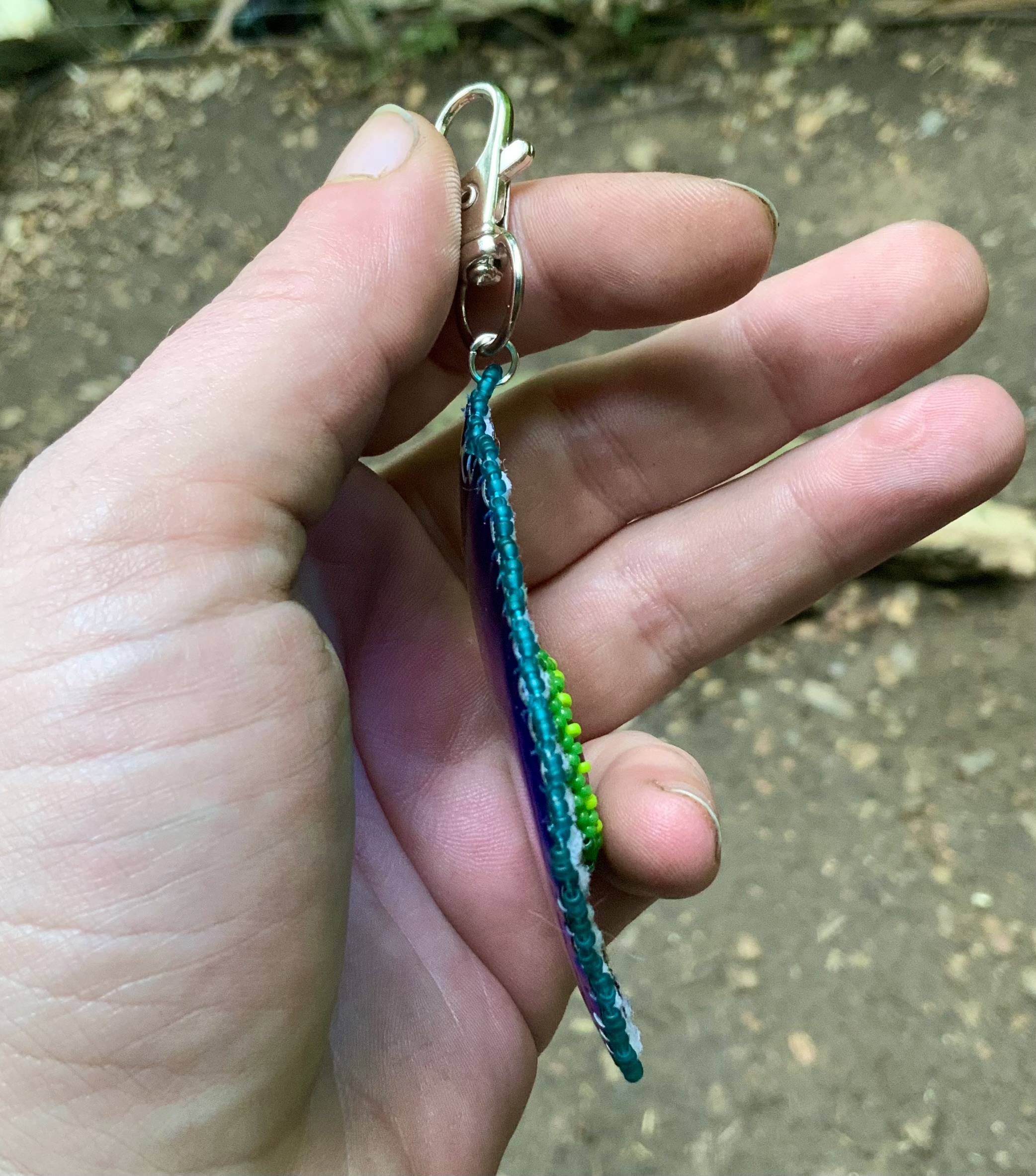 Green swirl hybrid beaded and embroidered charm