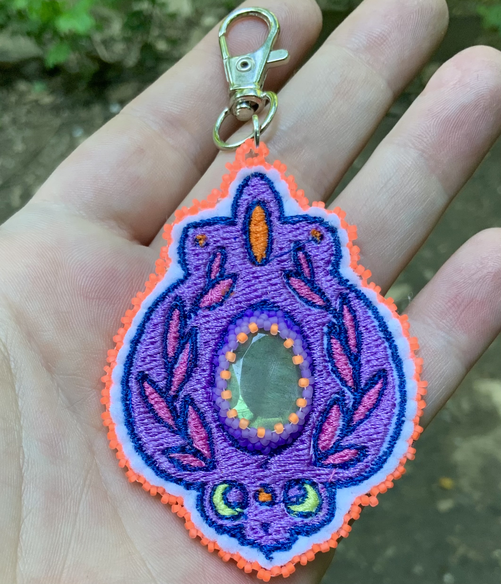 Purple labradorite hybrid beaded and embroidered charm