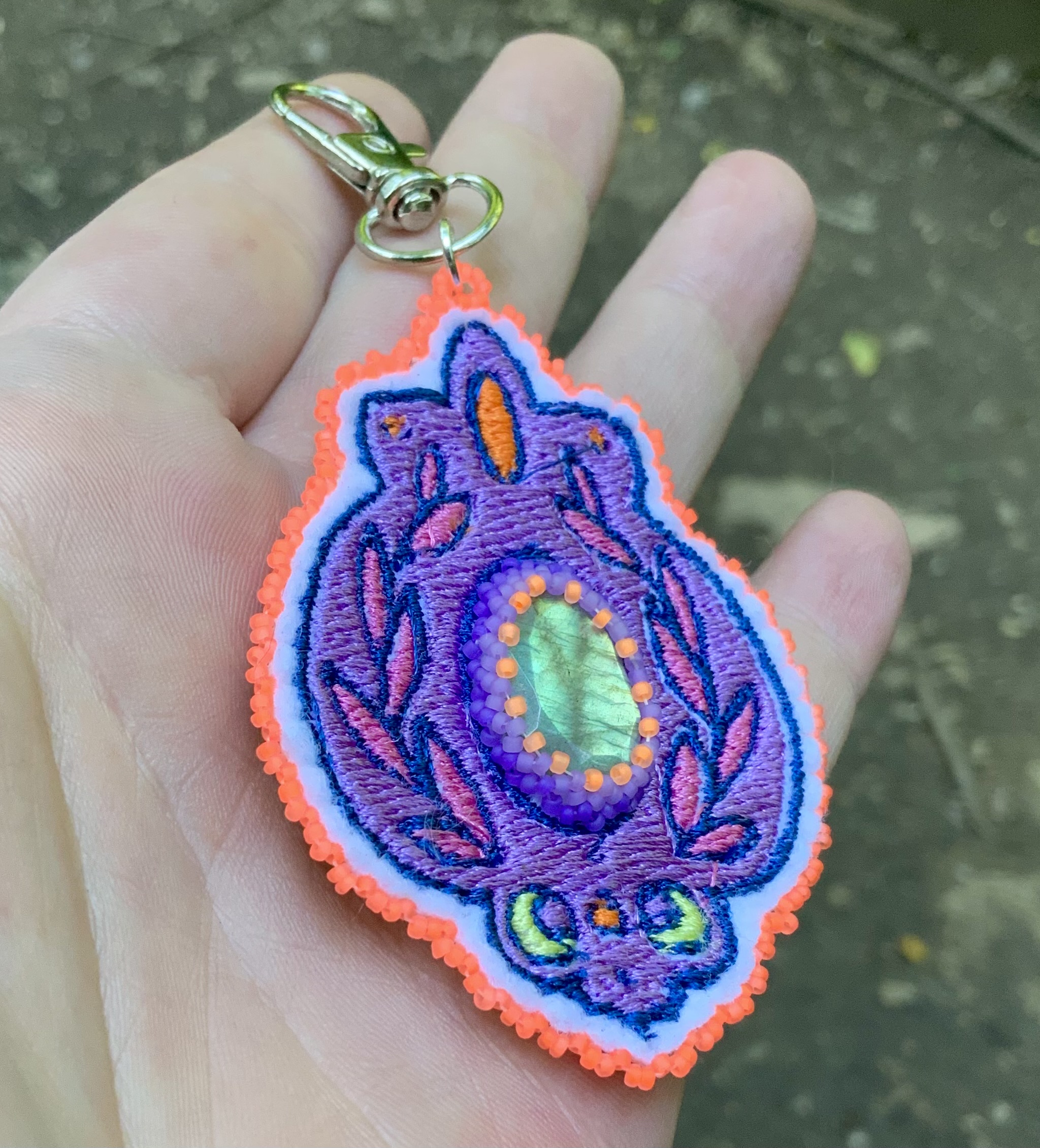 Purple labradorite hybrid beaded and embroidered charm