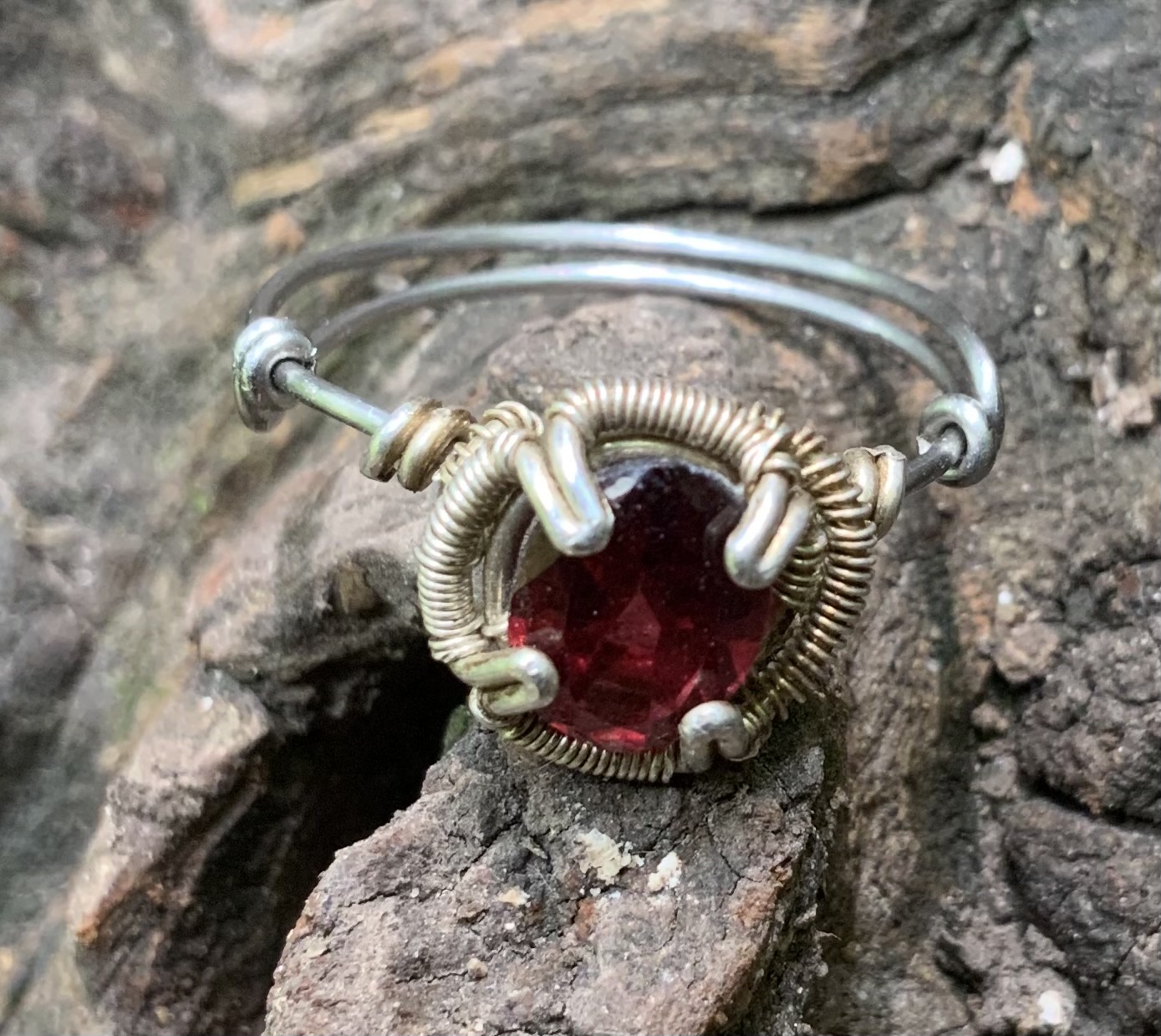 Adjustable wire wrapped garnet ring