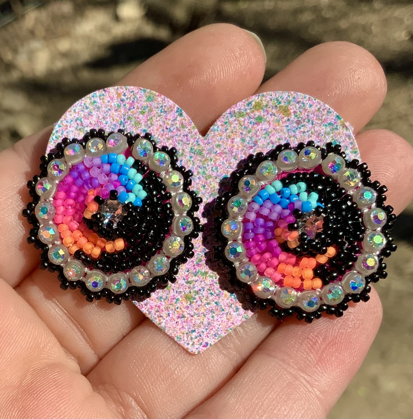 Vaporwave beaded medallion post earrings
