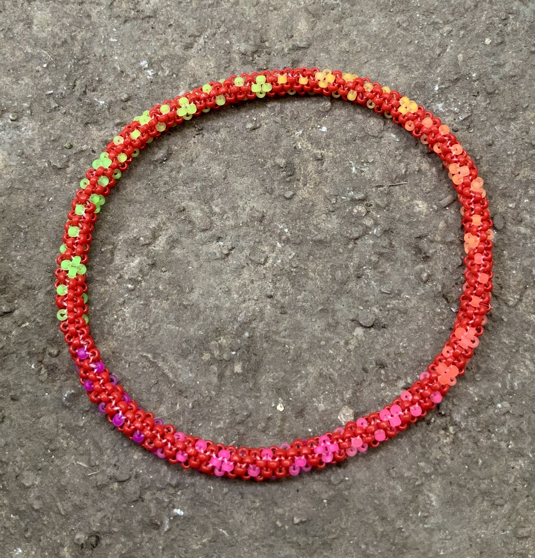 Red rainbow ombre beaded bracelet 