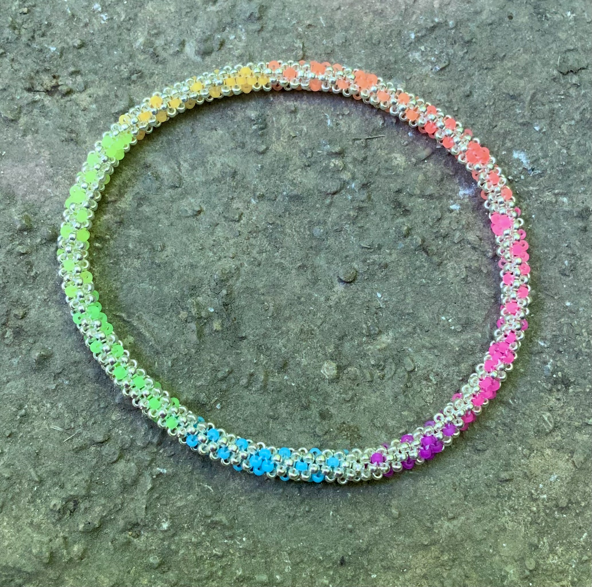 Silver rainbow ombré beaded bracelet