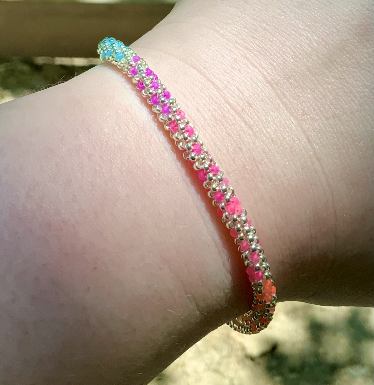 Silver rainbow ombré beaded bracelet
