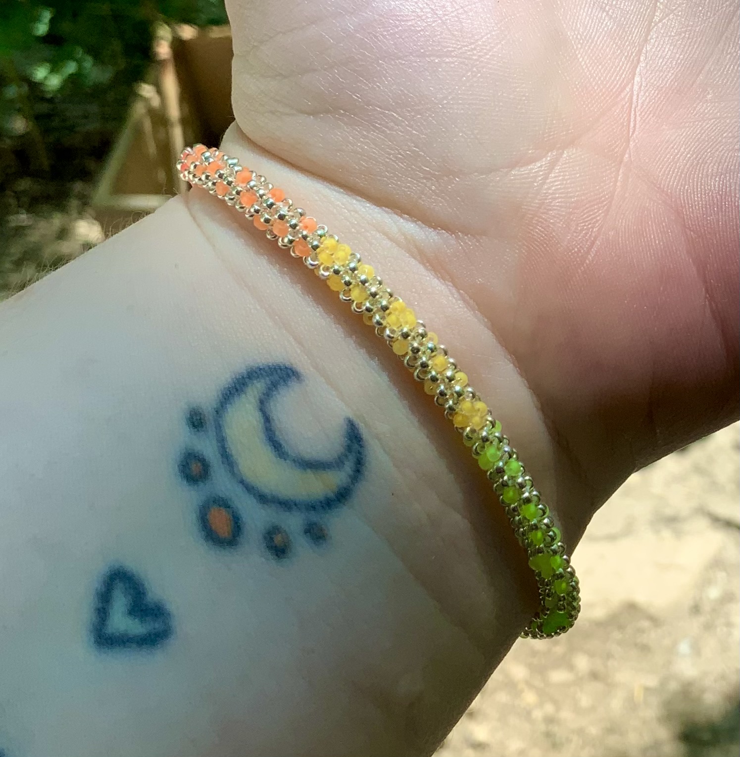 Silver rainbow ombré beaded bracelet