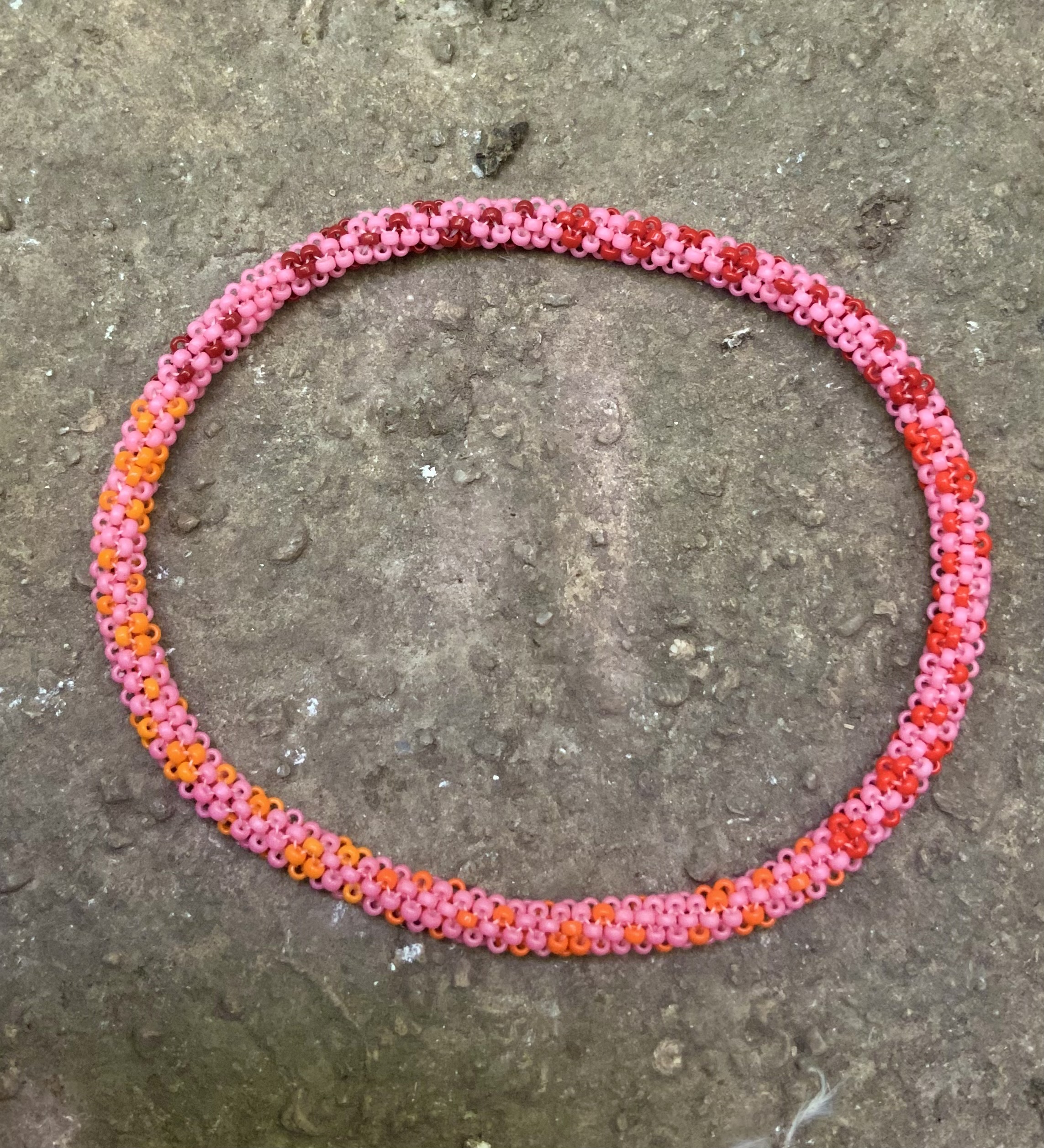 Pink fire beaded bracelet