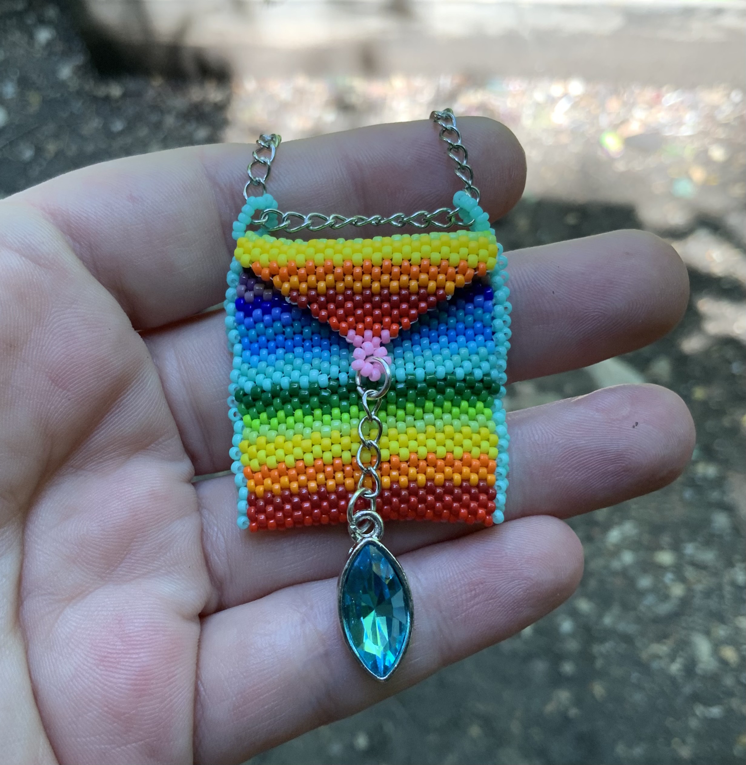 Rainbow beaded neck pouch