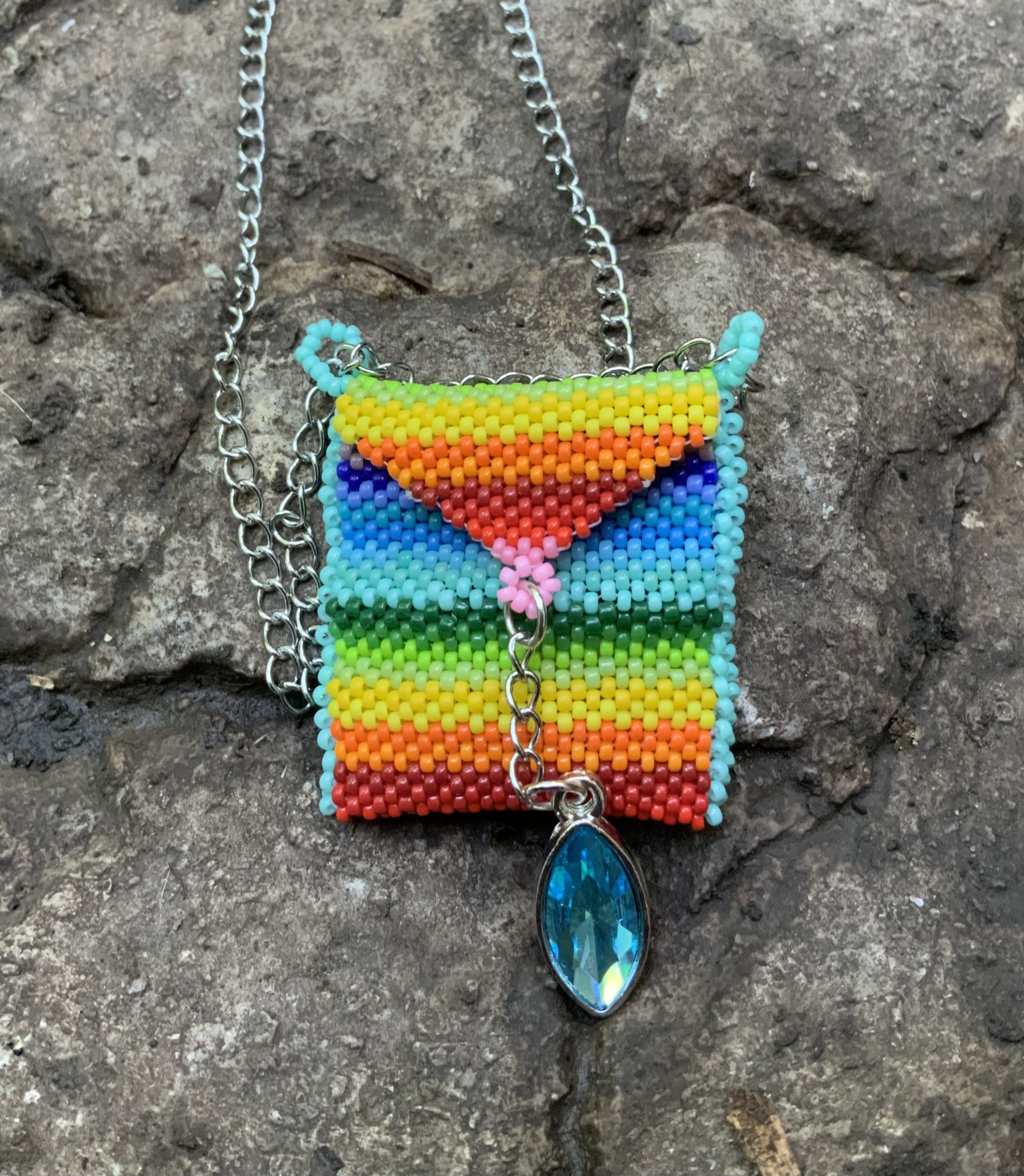 Rainbow beaded neck pouch