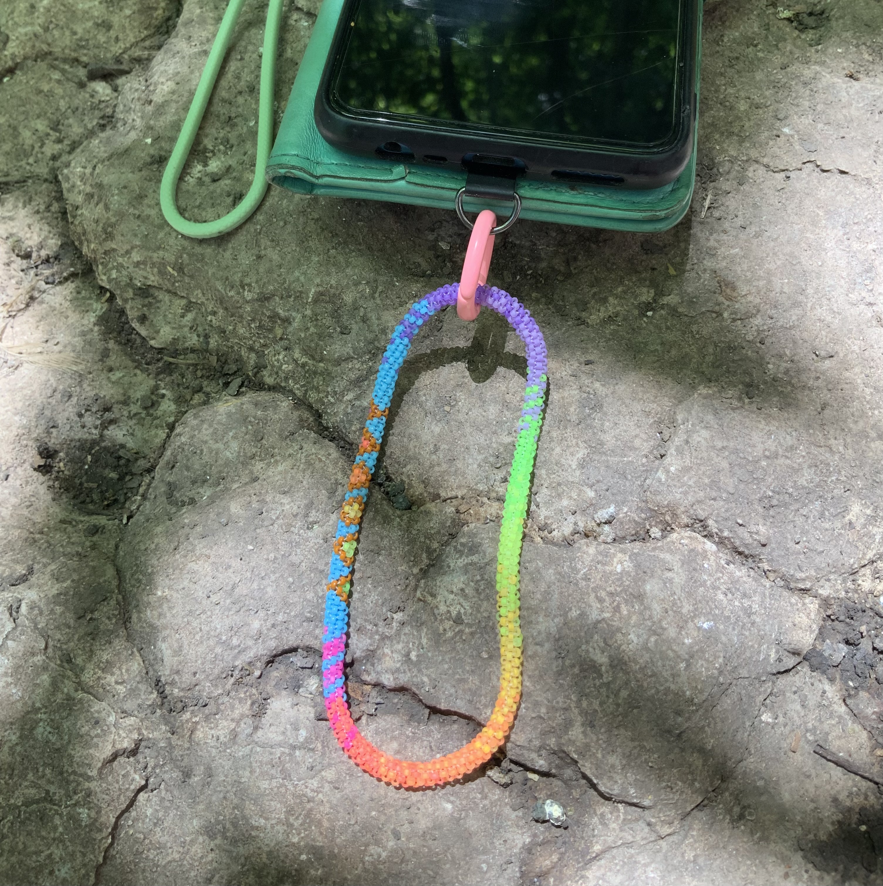 Rainbow diamond ombré phone beaded wristlet