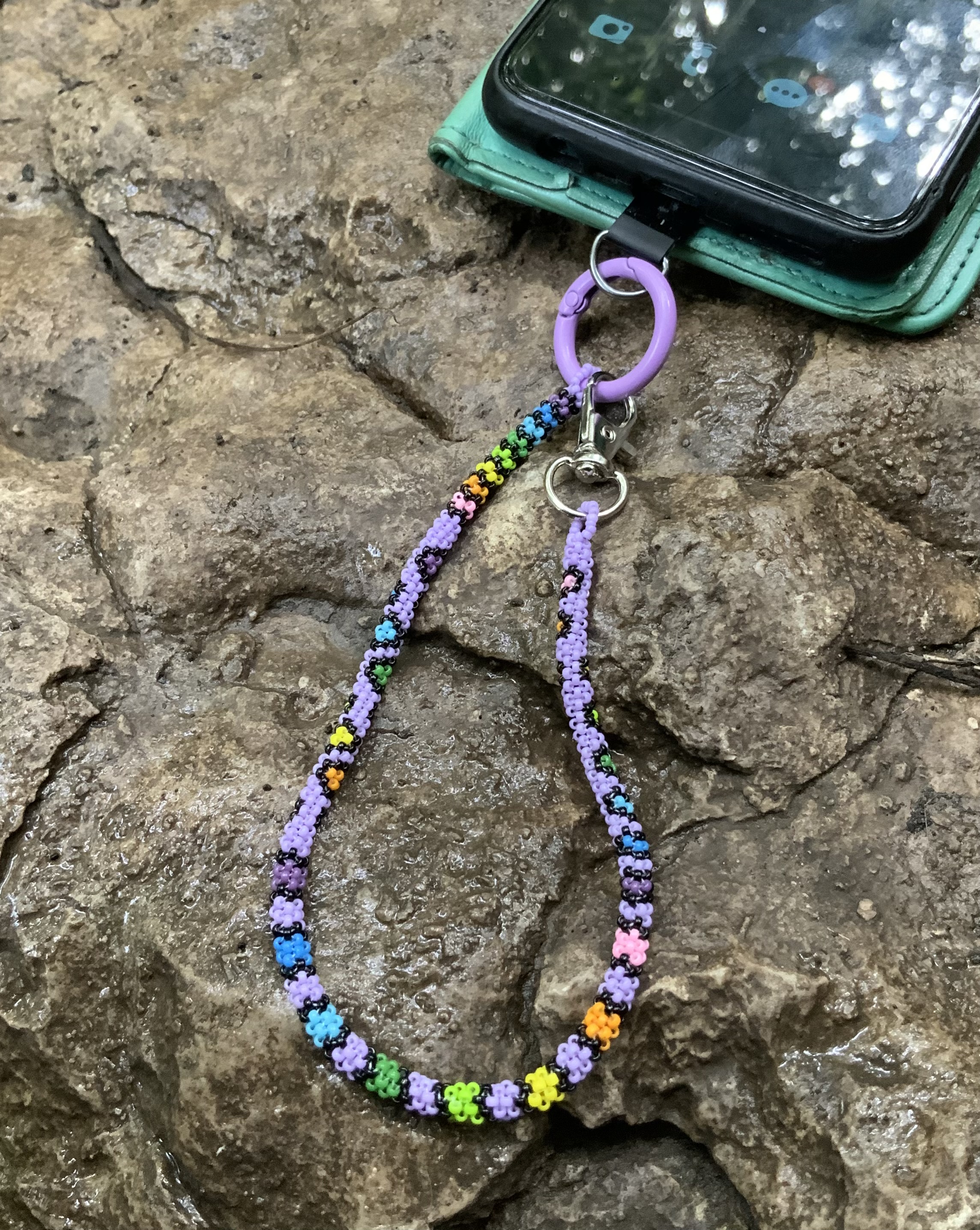 Purple random rainbows beaded wristlet 