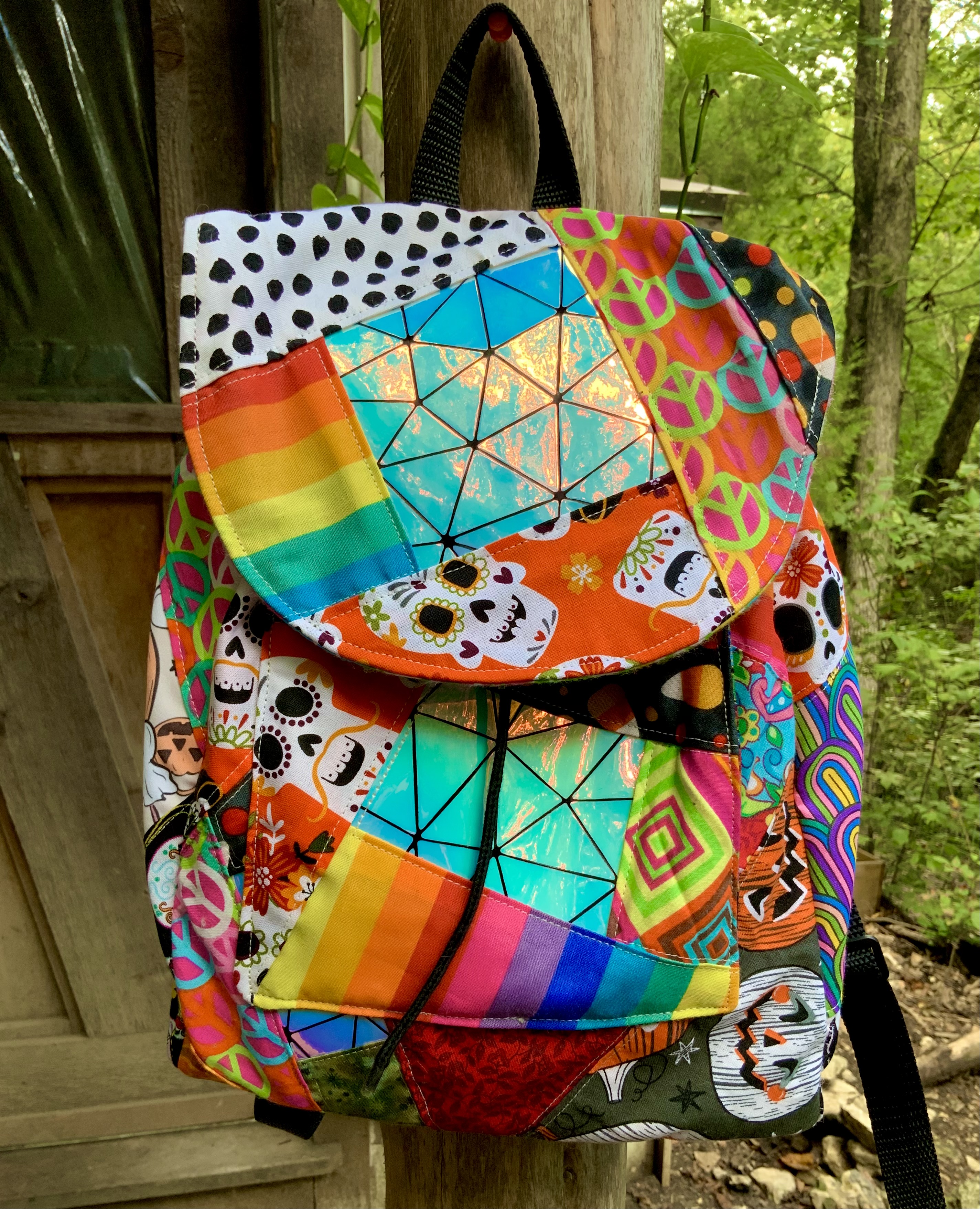 Spoopy rainbow Halloween patchwork mini backpack 