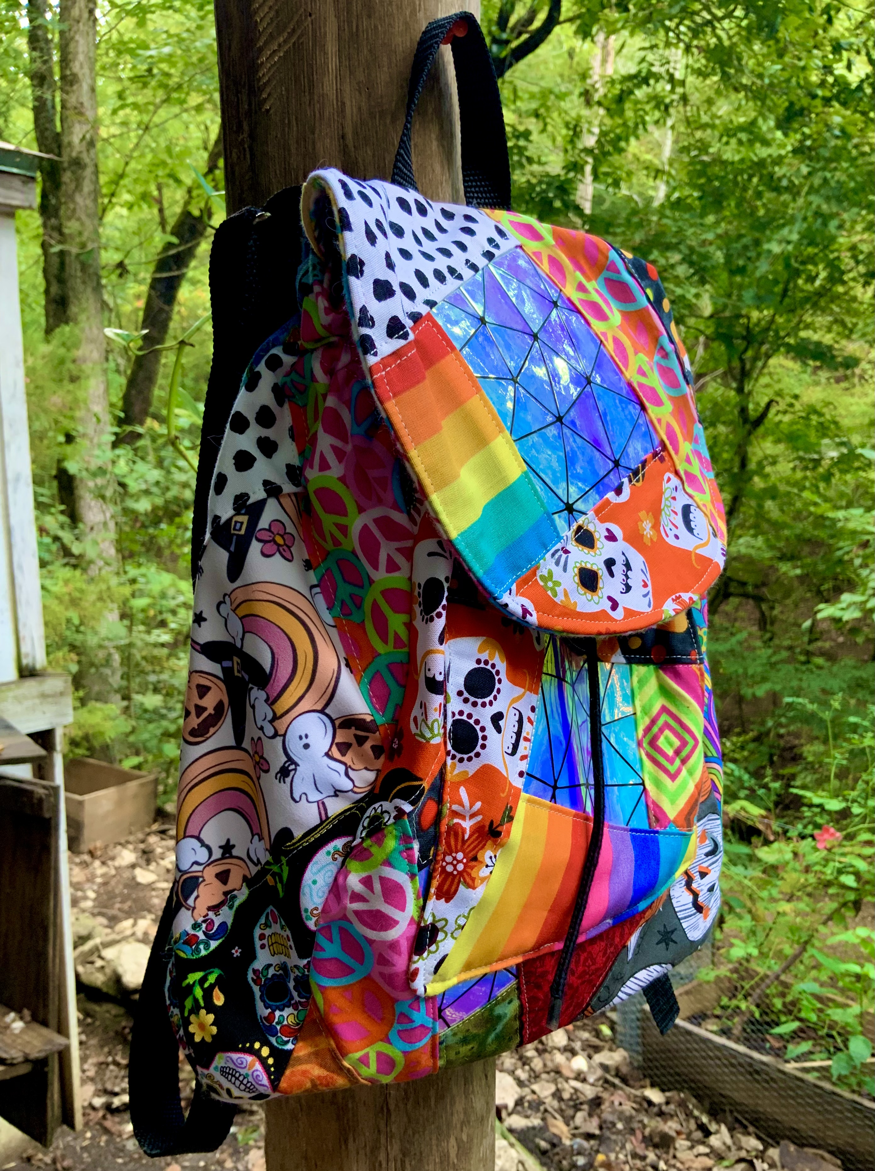 Spoopy rainbow Halloween patchwork mini backpack 