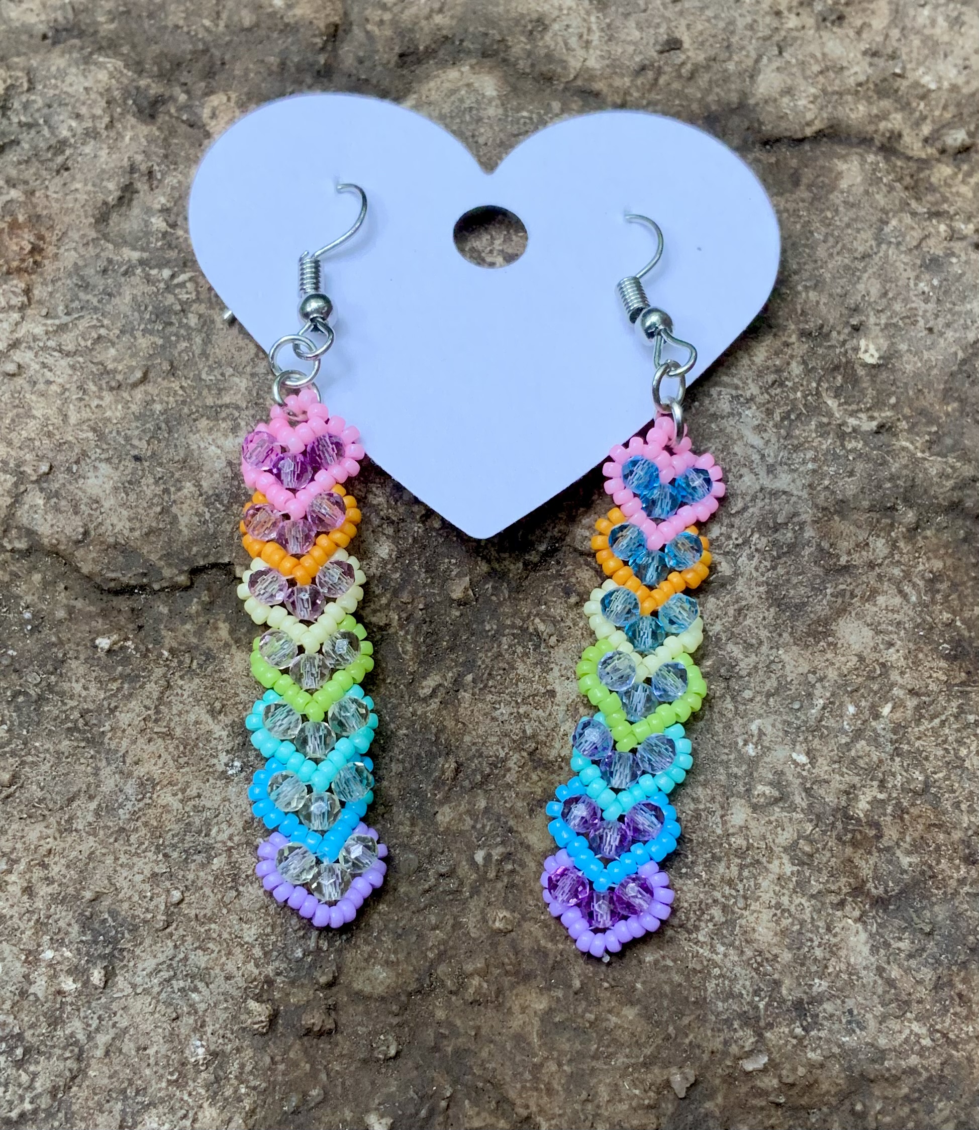 Rainbow hearts beaded earrings