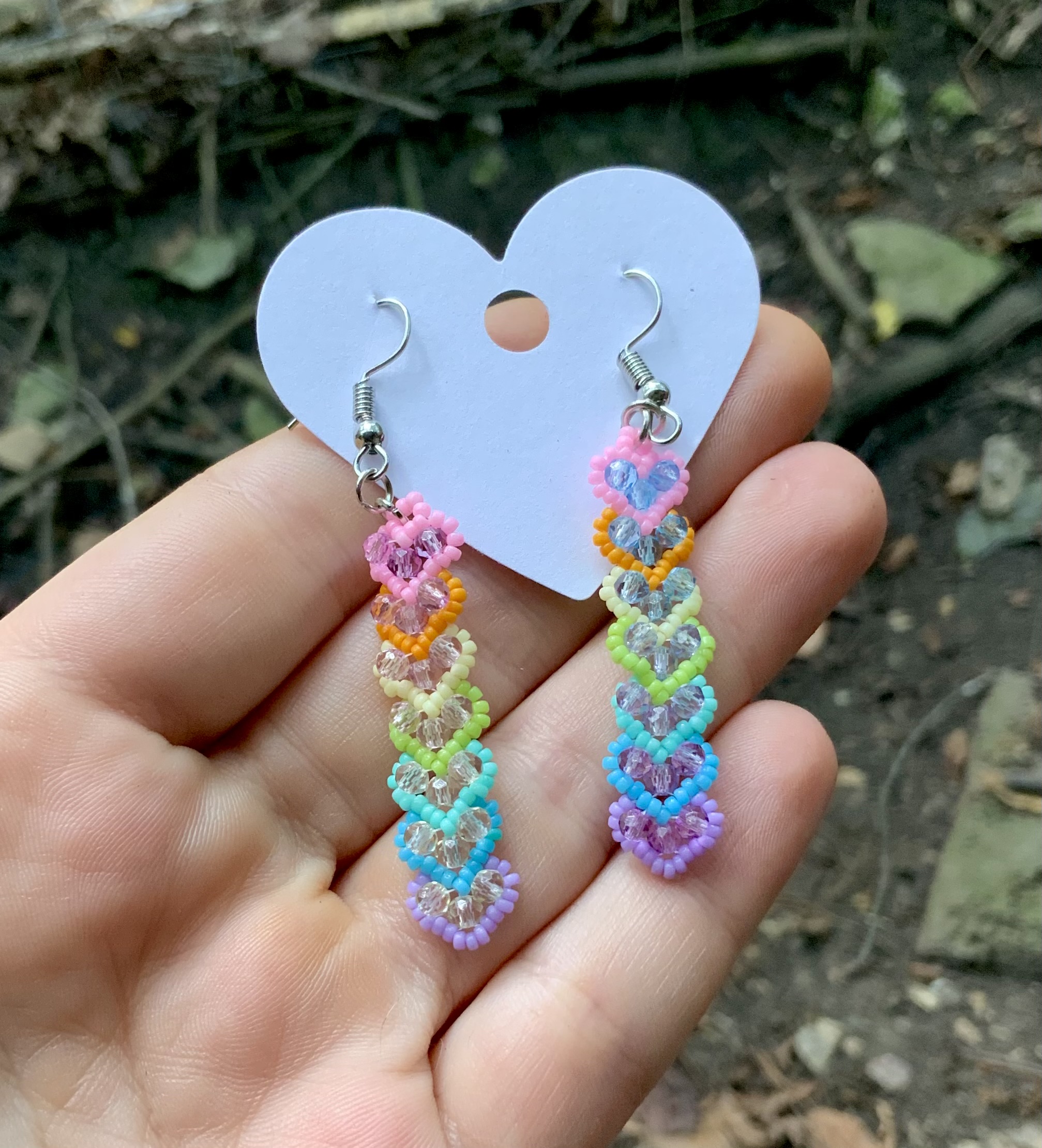Rainbow hearts beaded earrings