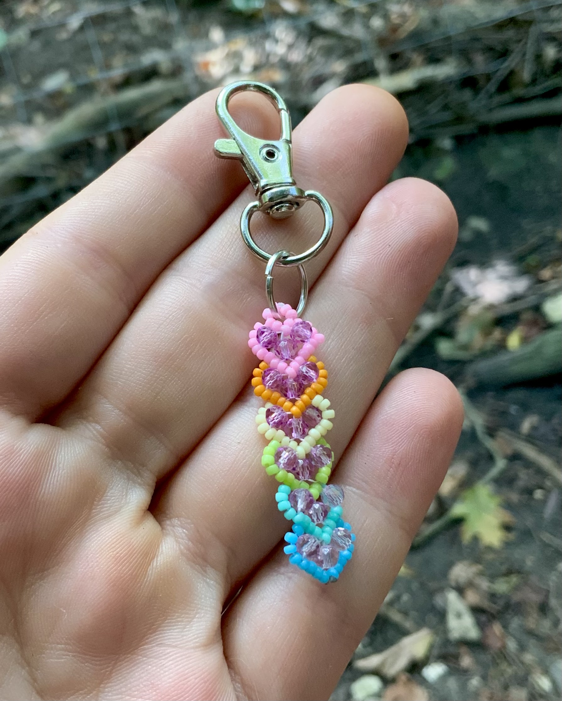 Rainbow hearts beaded keychain
