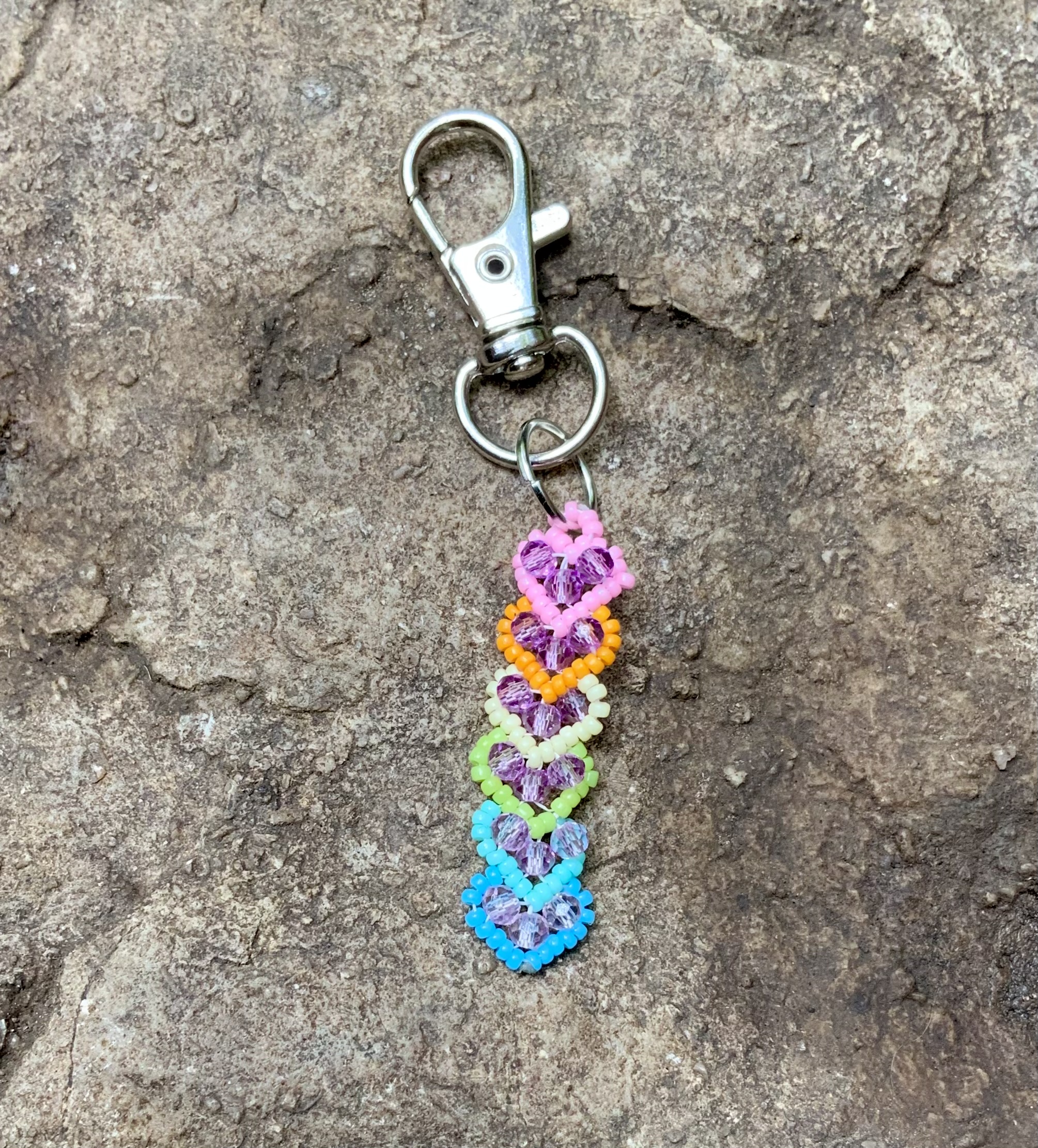 Rainbow hearts beaded keychain