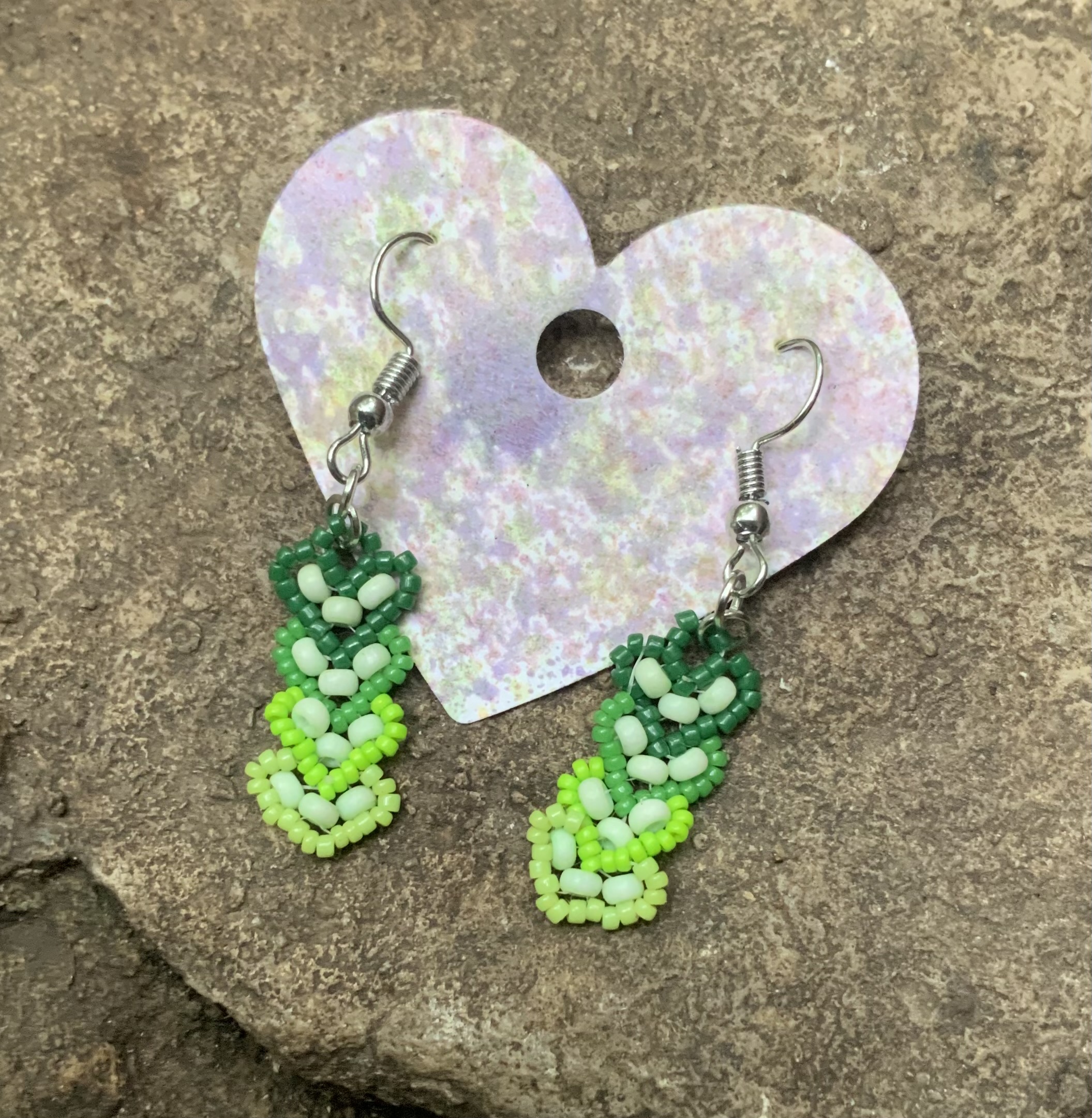 Green ombré beaded heart earrings