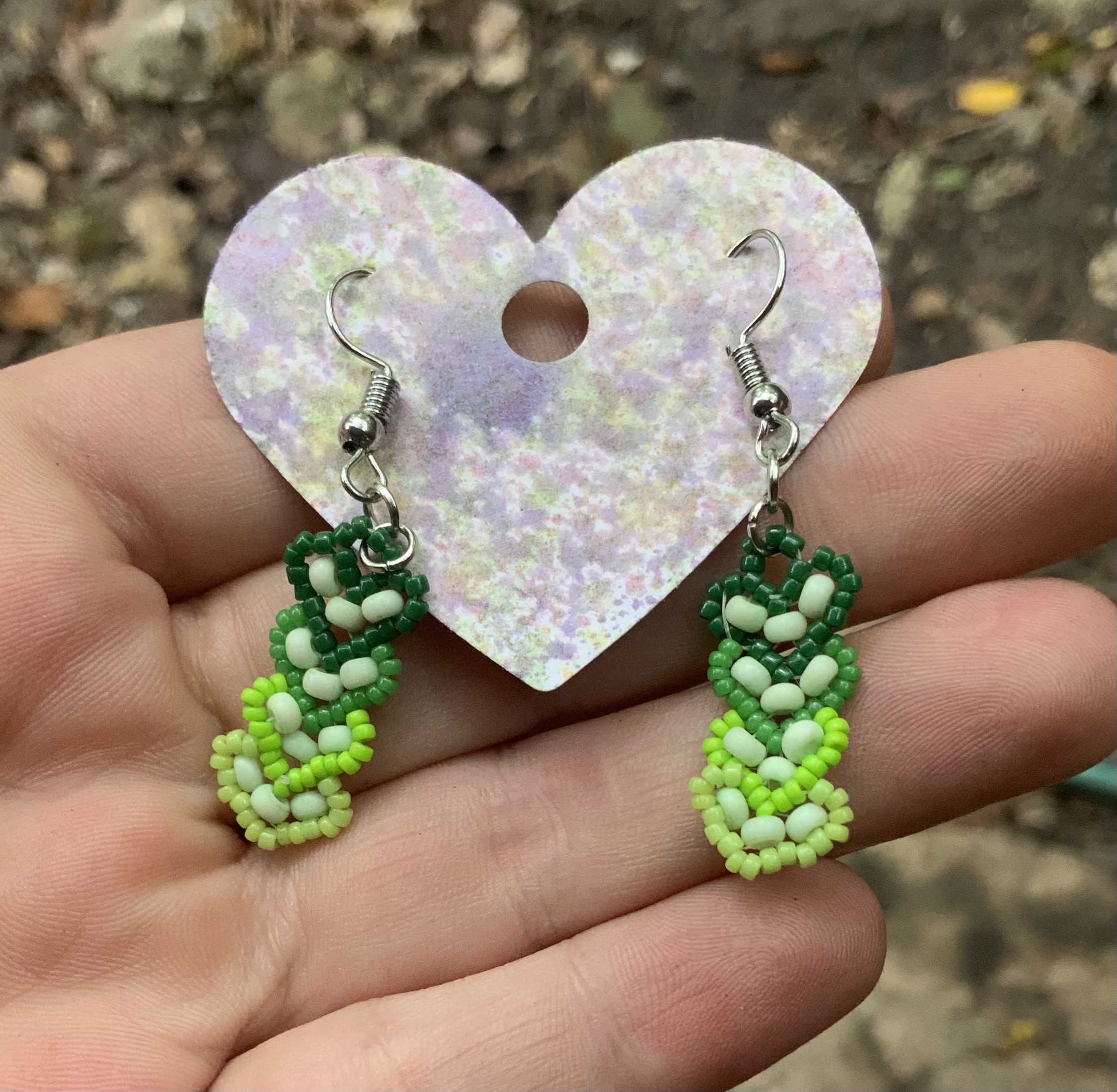 Green ombré beaded heart earrings