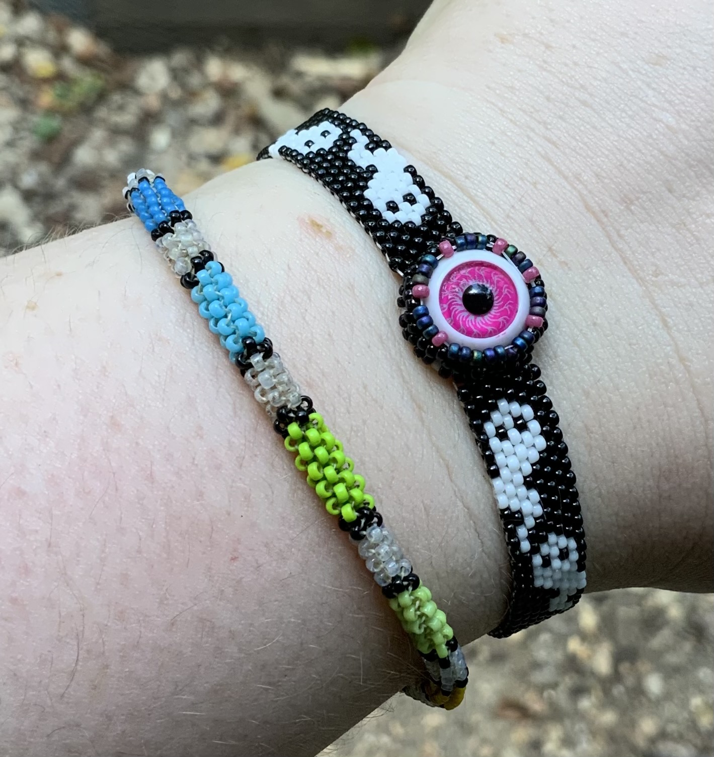 Eyeball ghosts beaded bracelet