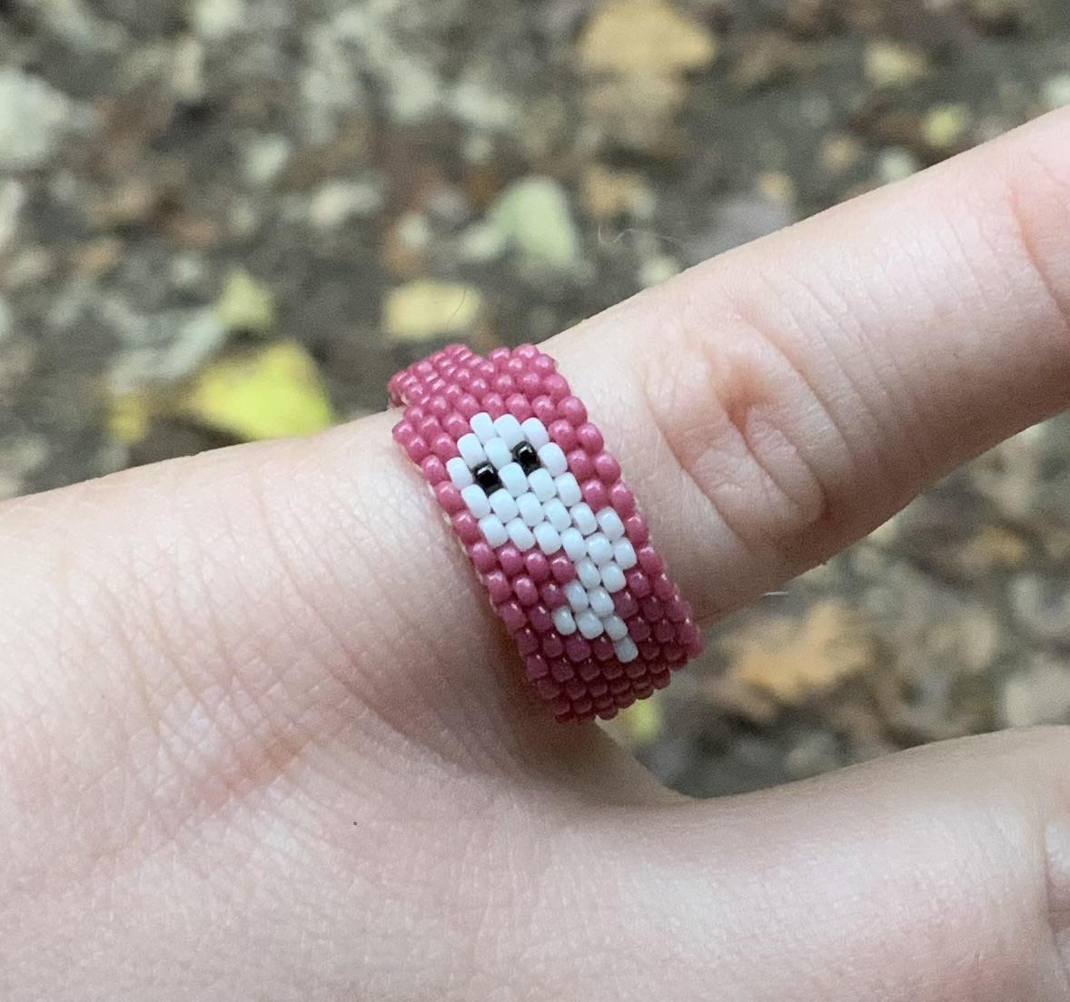 Purple ghost gourd stitched beaded ring