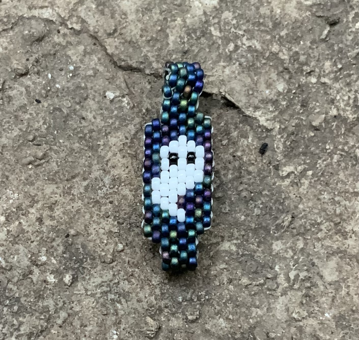 Gourd stitched beaded dark iridescent ghost ring