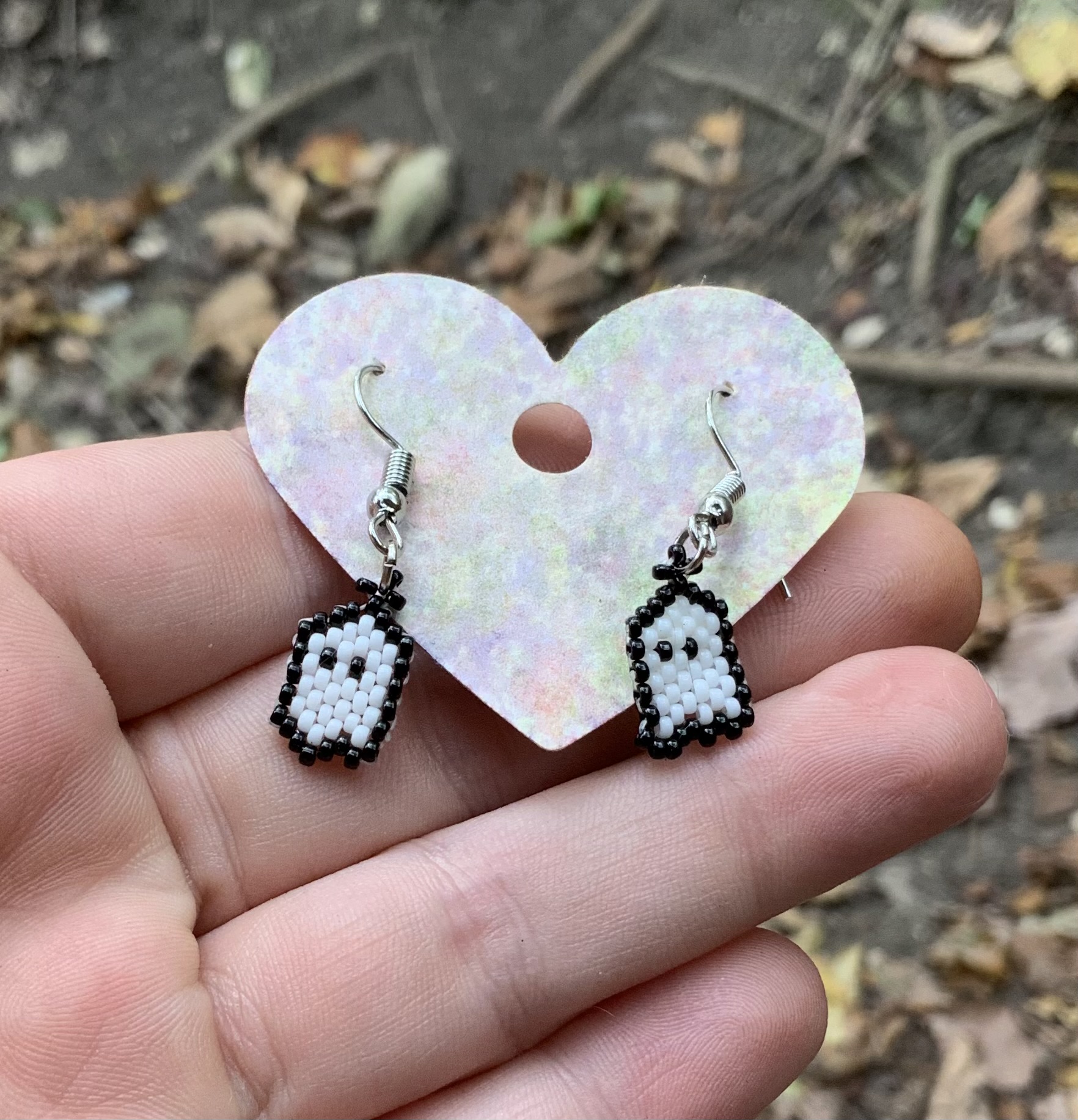 Tiny beaded ghost earrings