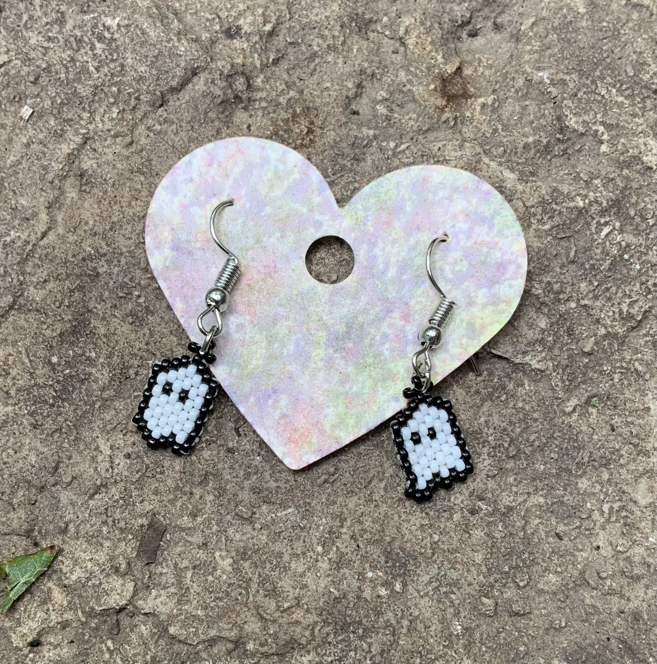 Tiny beaded ghost earrings