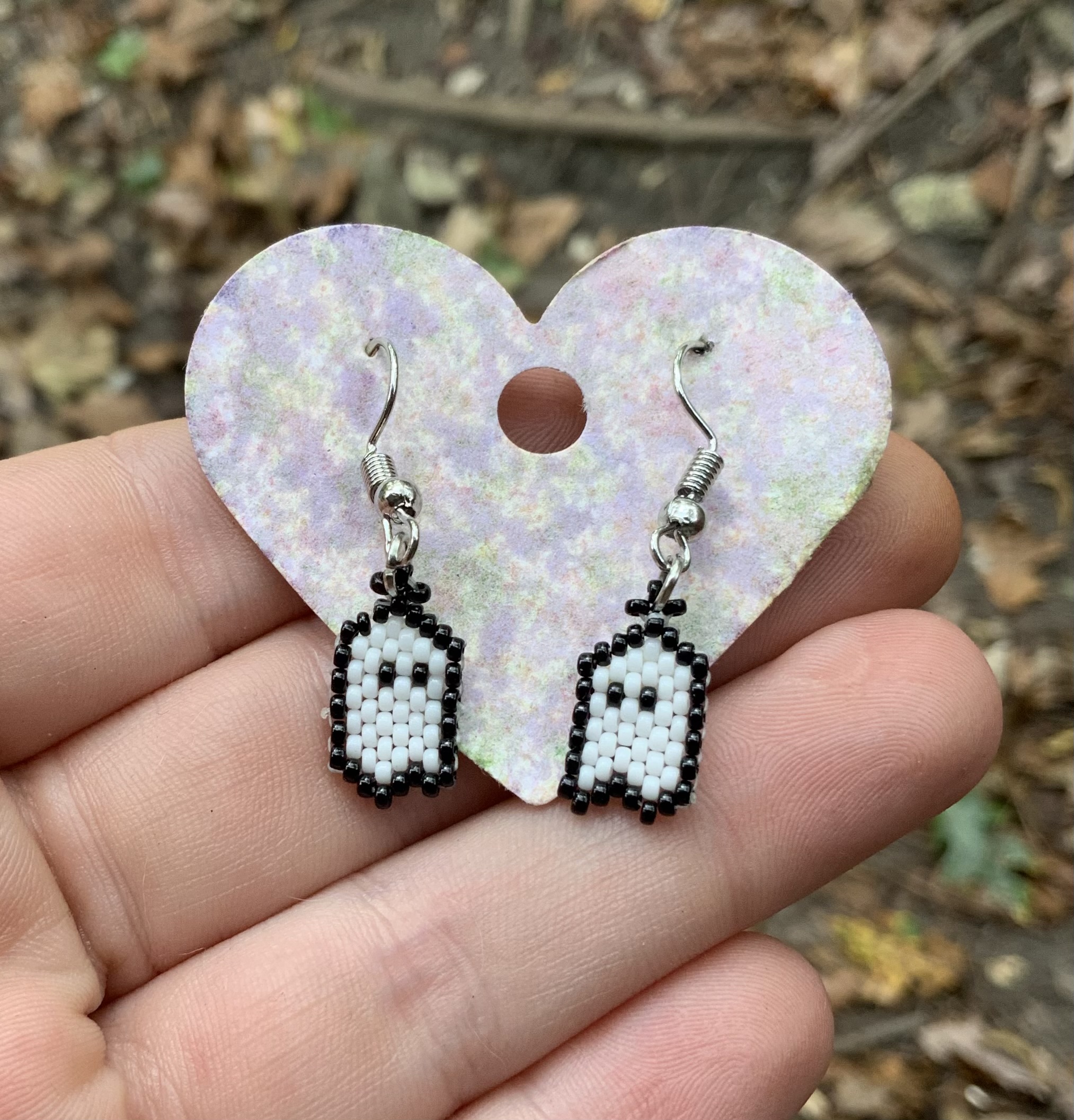 Tiny beaded ghost earrings #2