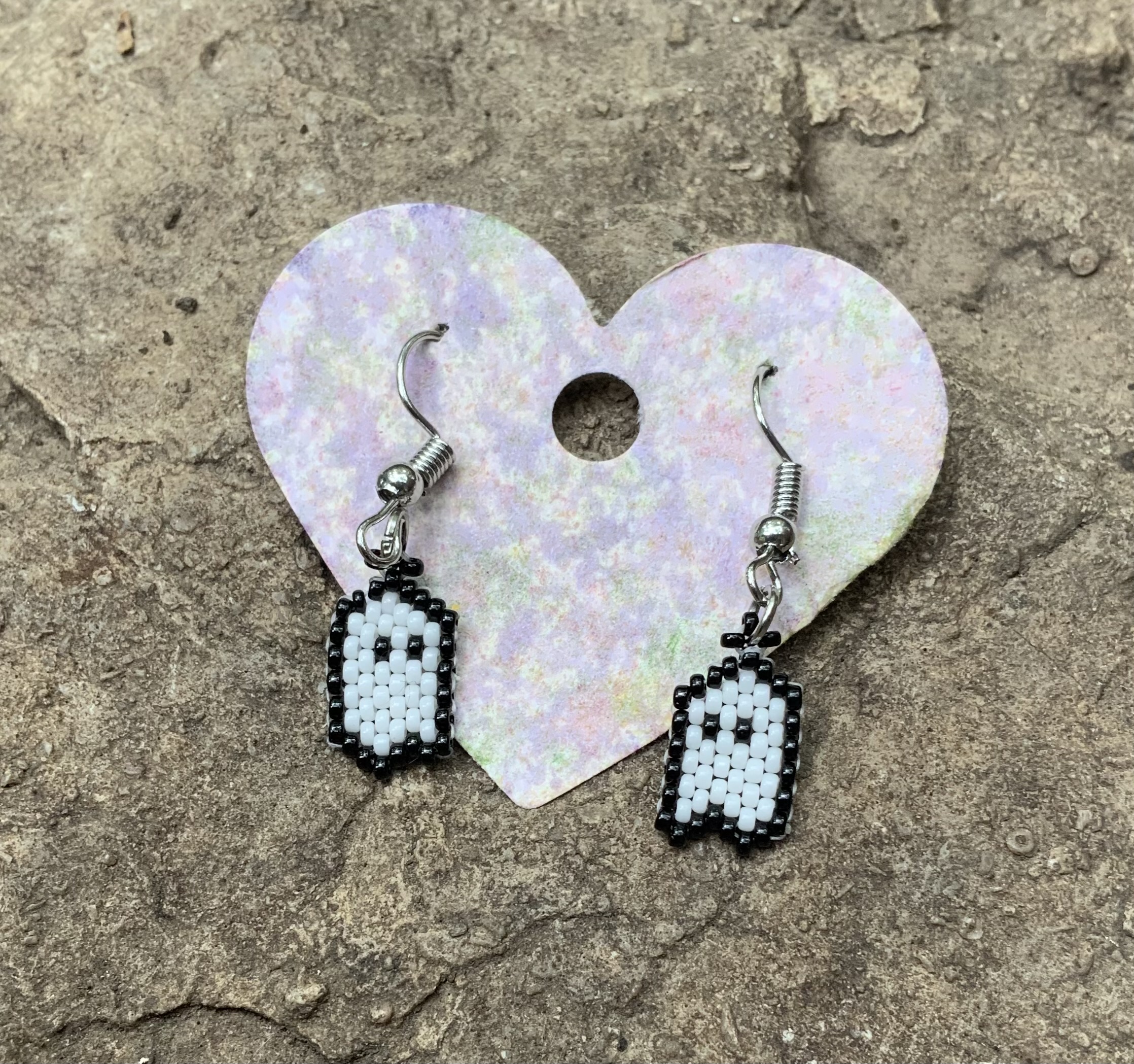 Tiny beaded ghost earrings #2